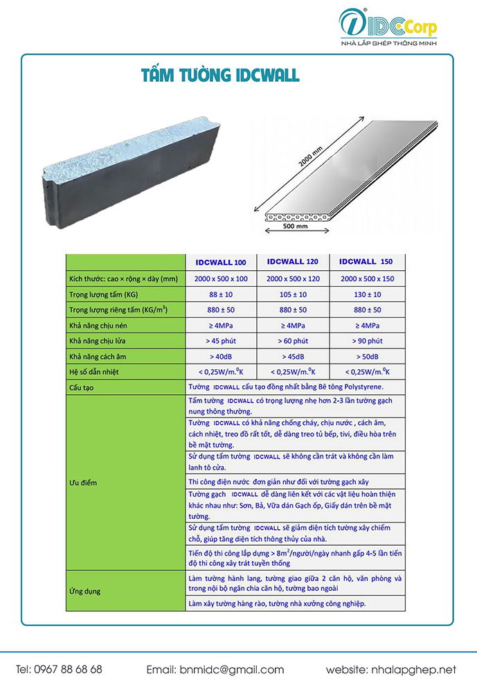 Tấm tường bê tông nhẹ IDC Wall